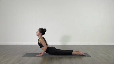Yogi is practising yoga on a blue yoga mat on white background