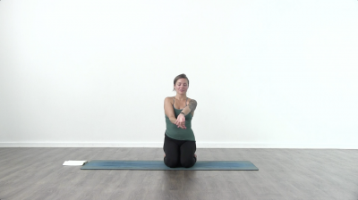 Yogi is practising yoga on a blue yoga mat on white background