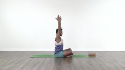 Easy pose yoga arms in urdhva hastasana